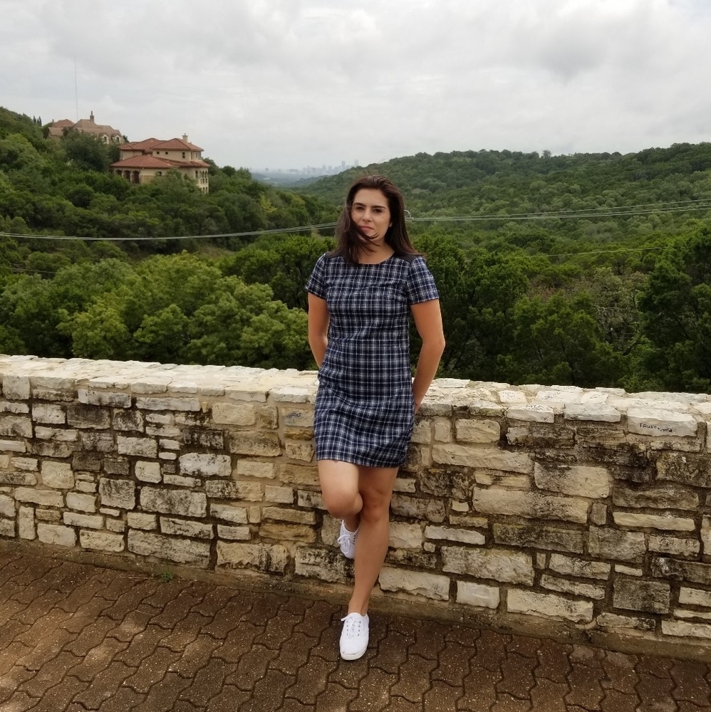 Navy Plaid Shift w/ Cutout Dress Preppy